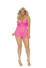 New Nova Fashion Lace Babydoll & G-String (Color: Neon Pink, size: 1X)